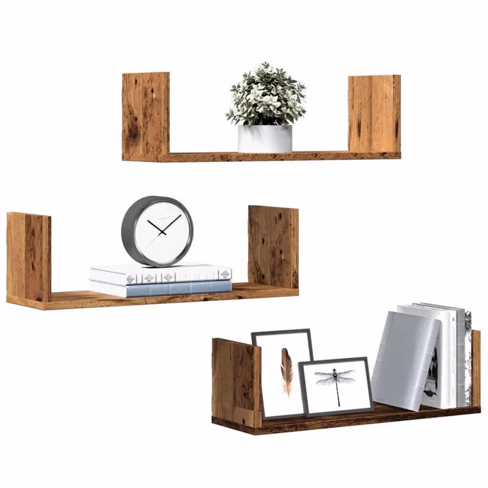 Berkfield Home Set of 3 Rustic Old Wood Wall Shelves, Brown, W: 58 cm, D: 18 cm, H: 18 cm – 2