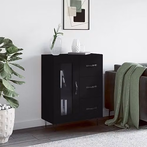 vidaXL Modern Black Sideboard with Glass and Metal Details, W/D/H: 69.5 x 34 x 90 cm – 2