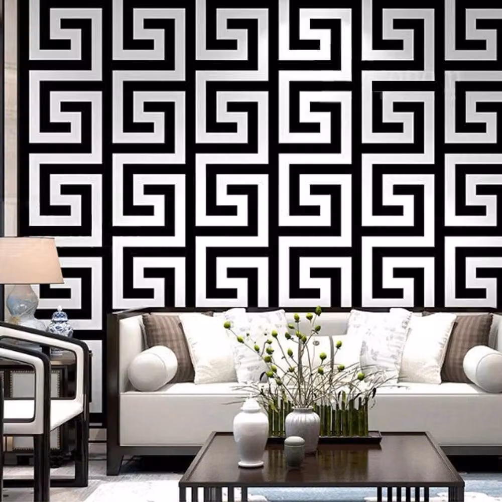 EONLION Black and White Metallic Glitter Geometric Wallpaper, Width: 100 cm – 3