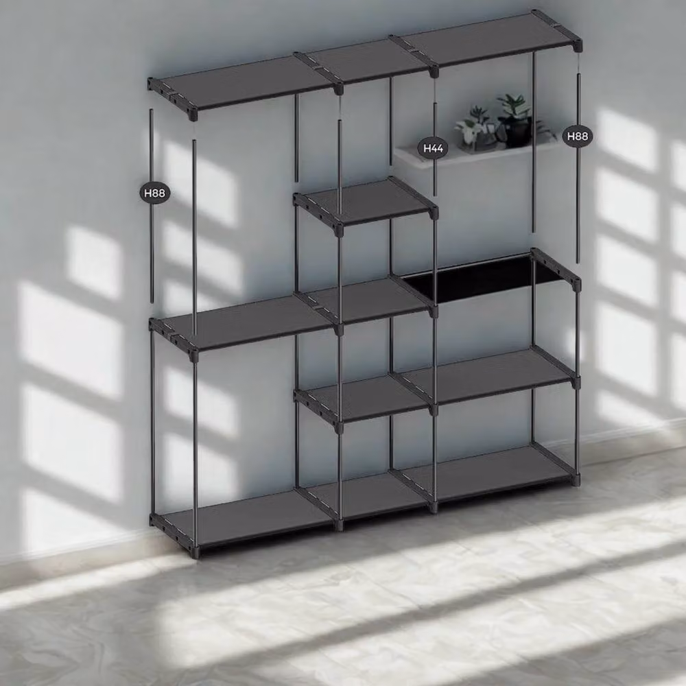 Pirlo Plush Metal Clothes Rail Open Wardrobe with Storage Shelves in Matt Black, H 182 cm x W 130 cm – 3