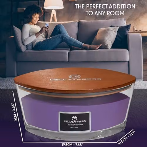 Deco Express Black Cherry Scented Woodwick Candle in Purple with 50 Hour Burn Time – 5