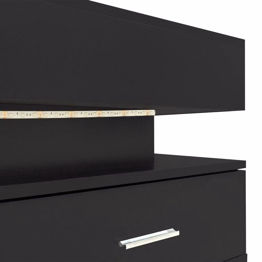 ERGOVEXA Modern Rectangular Coffee Table with Lift Top Storage and LED Lights in Matte Black – 3