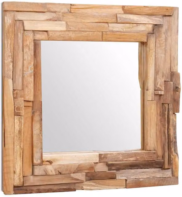 Berkfield Home Square Decorative Hanging Mirror in Brown Wood and Glass, W: 60 cm, H: 60 cm – 1