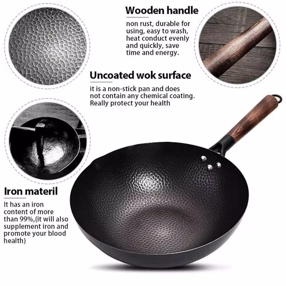 FORGEVIO Black Uncoated Cast Iron Wok, Diameter: 32 cm – 2