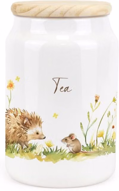 Purely Home Hedgehog & Mouse Ceramic Tea Storage Canister, White