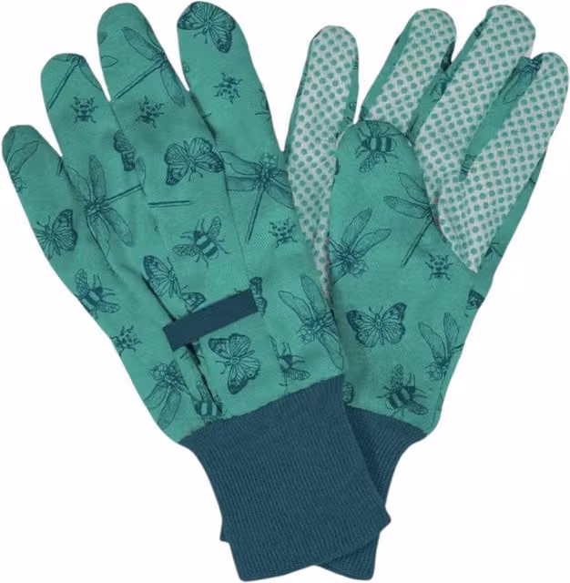 Kent & Stowe Cotton and PVC Gloves in Green with Flutterbugs Print