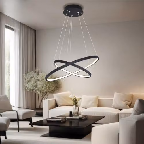 Globo Lighting Modern Black Ring LED Suspended Pendant Light with Dimmable Warm White Illumination – 4