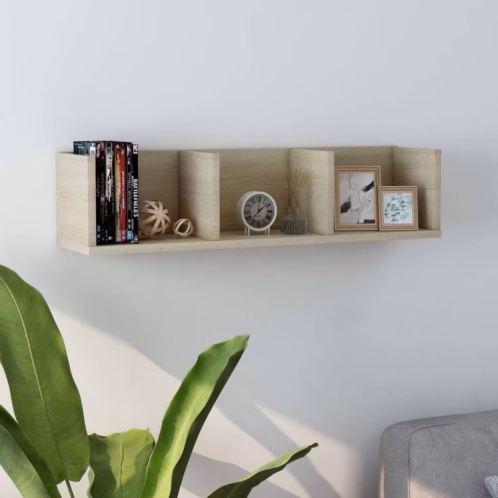 Berkfield Home Sonoma Oak CD Wall Shelf, Beige, W: 75 cm, D: 18 cm, H: 18 cm – 2