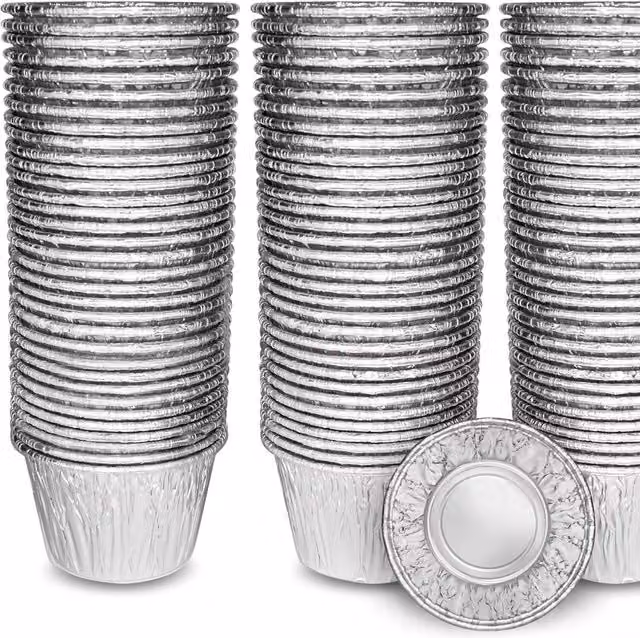 Ebake Reusable Round Aluminium Foil Cupcake Cases in Silver, 50 Pack