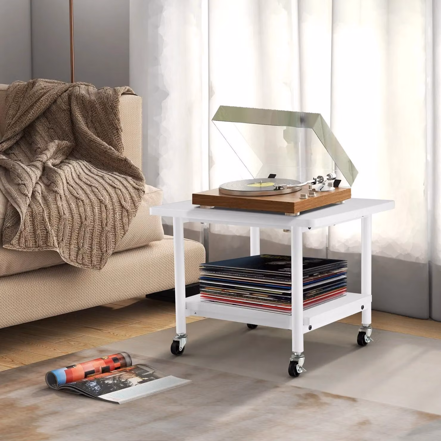 Costway White Under Desk Printer Stand with Castors – 6