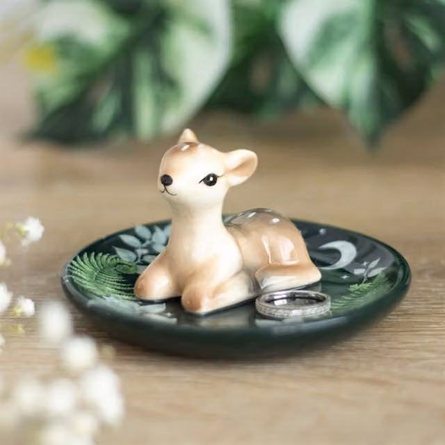 KDMK Serene Fawn Green Ceramic Floral Trinket Dish and Jewelry Holder