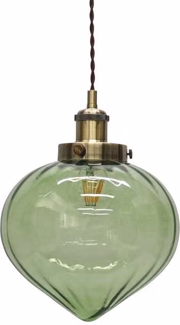 First Choice Lighting Layla Green Glass Easy Fit Pendant Shade with Antique Brass Detail
