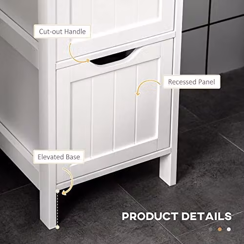 HOMCOM Slim White Bathroom Storage Unit with 3 Drawers and 2 Open Shelves, H 141.6 x W 30.0 x D 30.0 cm – 4