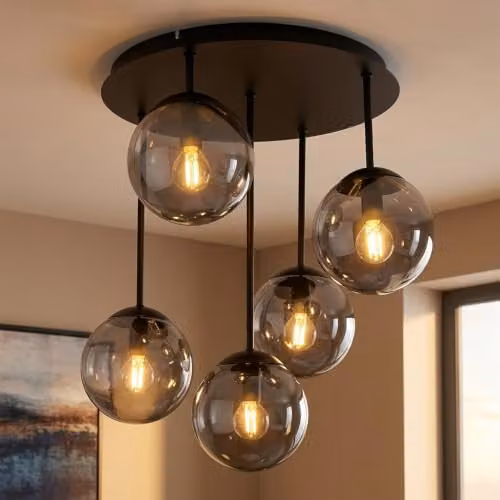 Netlighting Globo Lighting Modern Round Ceiling Light in Black and Anthracite with Smoke Coloured Glass, 5x E14, H 51 cm x W 38 cm x D 38 cm – 2
