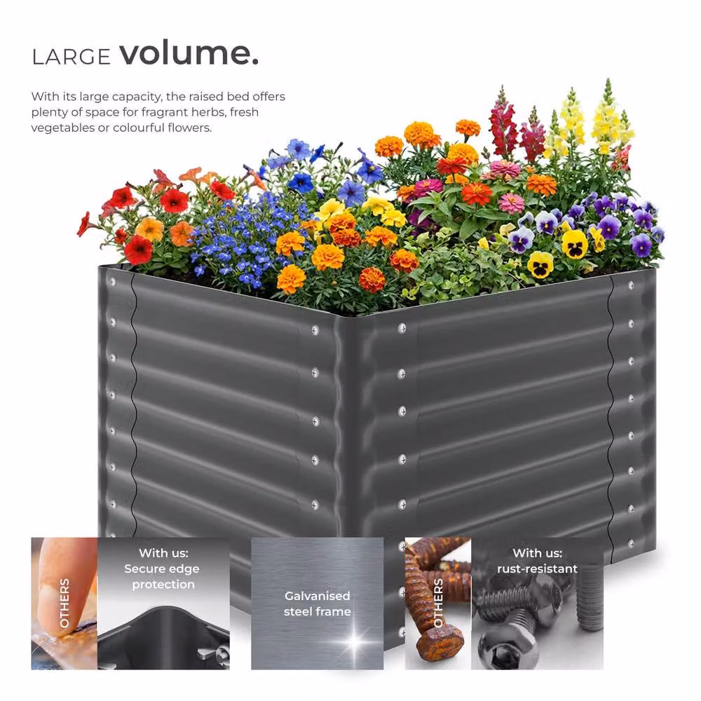 tectake Salvia Raised Garden Bed in Grey Galvanised Steel, W/D/H: 80 x 80 x 62 cm – 3
