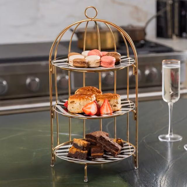 Artesa 3 Tier Afternoon Tea Cake Bird Cage Stand in Gold