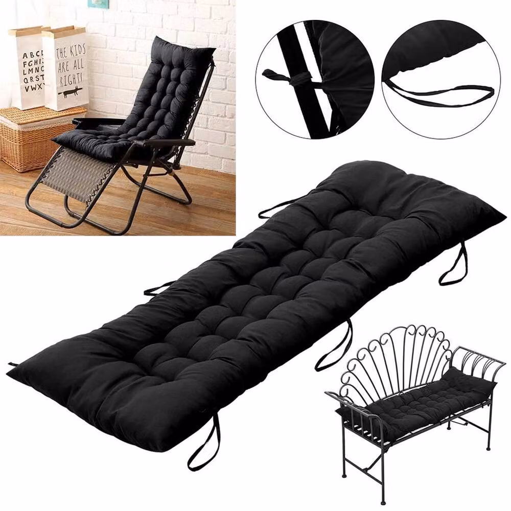 KORVIXA Black Cotton and Polyester 2 Seater Garden Bench Seat Pad Cushion, W: 150 cm, D: 125 cm – 3