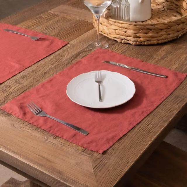 Native Natural Set of 4 Red Rectangular Linen Placemats – 1