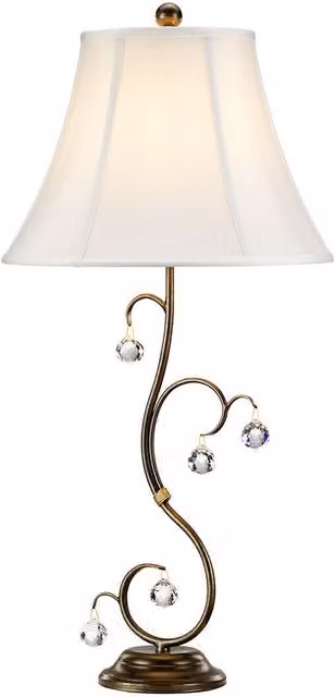 Loops Table Lamp with Crystal Cut Glass Spheres, White Shade and Bronze Patina Finish, E27 60W LED Compatible