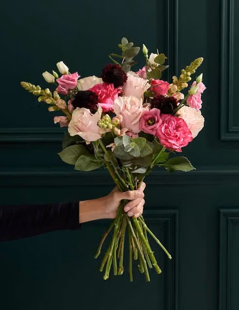 M&S Flower Market Organic Pink Rose and Scabiosa Floral Bouquet