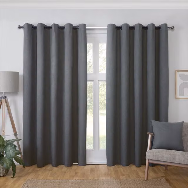 My Home Linden Blackout Fabric Panel Curtain in Grey, W: 168 cm, H: 183 cm