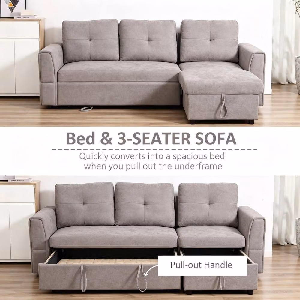 STILVORA L-Shape Upholstered Sofa Bed with Storage in Grey – 3