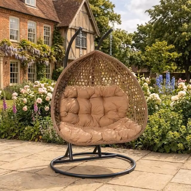 Rosewood & Stone Home Bodiam Double Egg Chair in Brown with Cushions – 1
