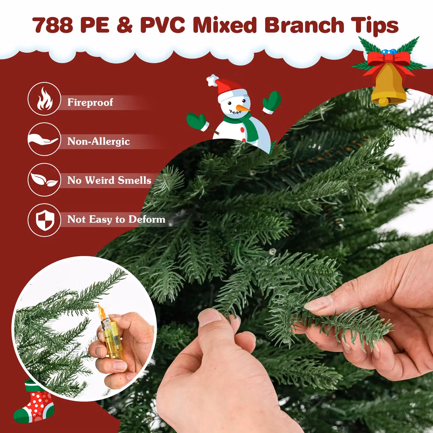 Gymax 6ft Pre-Lit Artificial Christmas Tree with 788 Tips and 280 Warm White LED Lights in Green – 2
