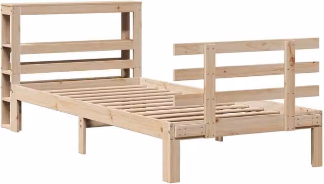 Berkfield Home Beautiful Bed Frame with Headboard in Natural Pine, W/D/H: 90 x 200 cm