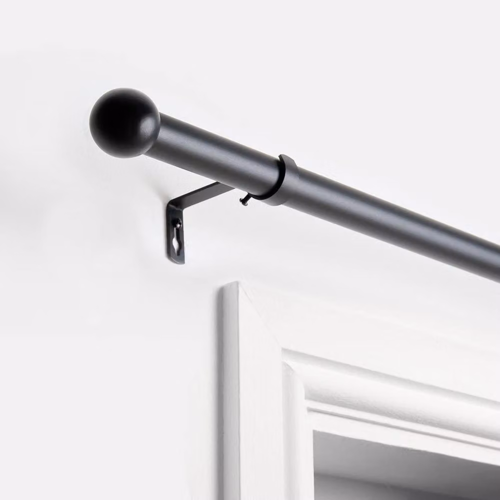 OHS Extendable Black Metal Curtain Pole with Ball Finials and Brackets, 120 to 220 cm – 2