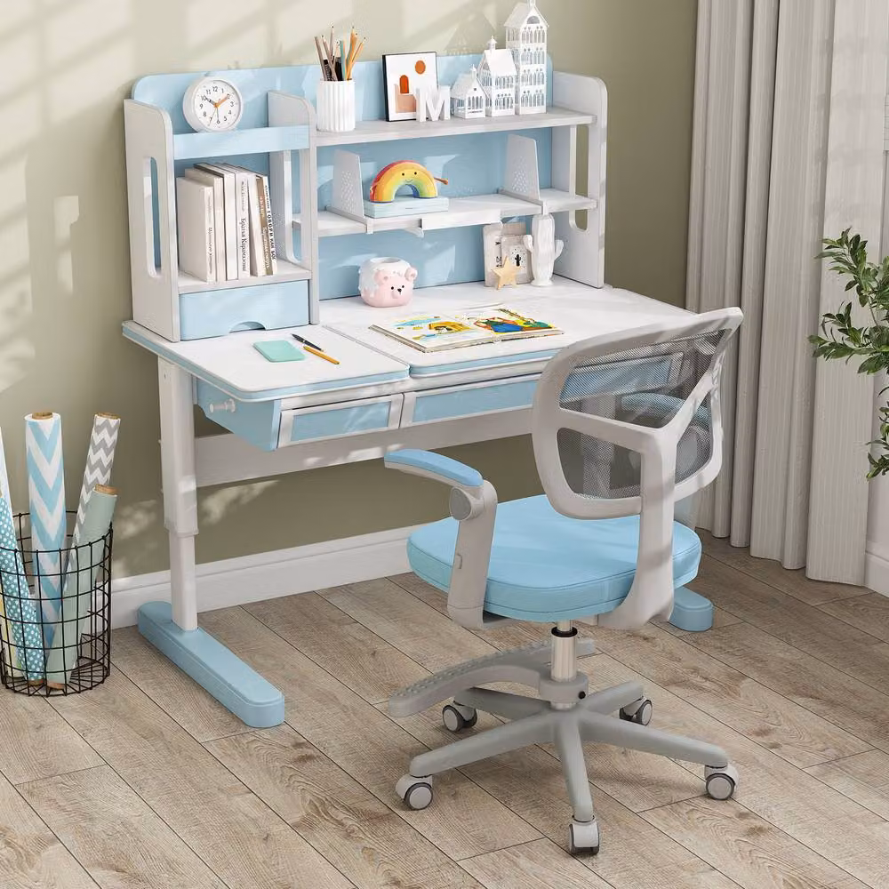 Costway Blue Kids Study Chair with Adjustable Height, Swivel Function and Armrests – 2