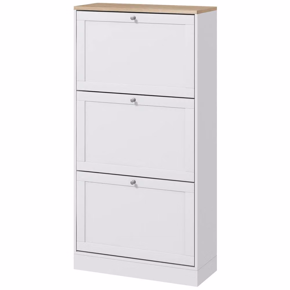 STILVORA Modern White Matt Shoe Cabinet with 3 Tilting Compartments and Internal Shelves, W/D/H: 115 x 60 x 18 cm – 2