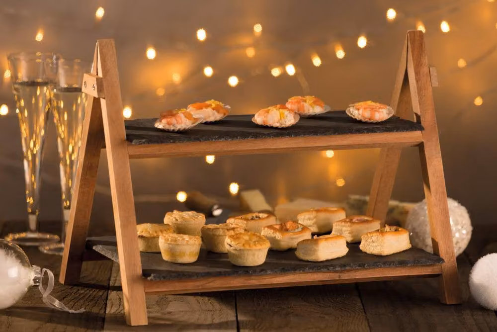 Artesa Set of 2 Rectangular 2-Tier Slate and Solid Wood Serving Stands in Anthracite Grey – 4