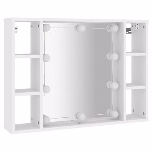 vidaXL Modern White Mirror Cabinet with LED Lighting, W/D/H: 76 x 15 x 55 cm