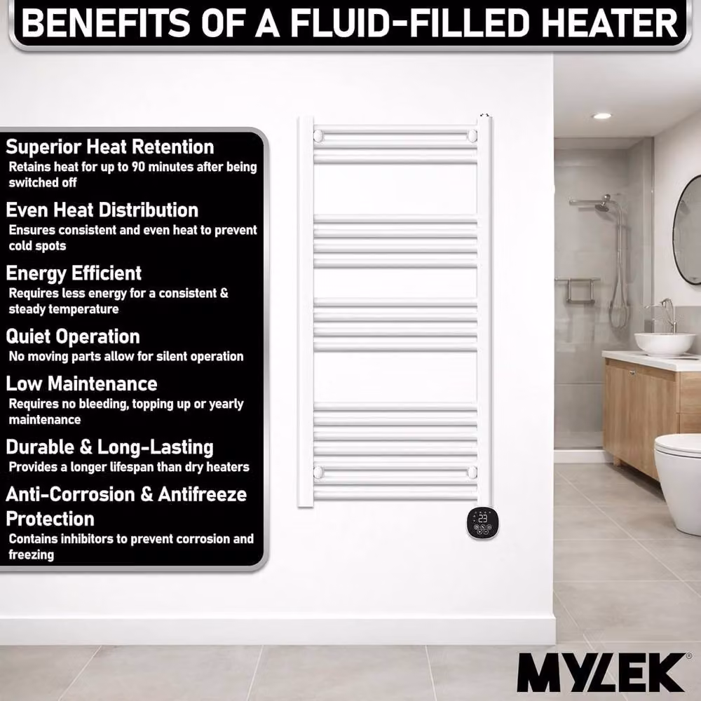 MYLEK Smart WiFi Towel Rail Radiator with App Control, White, 700W – 3