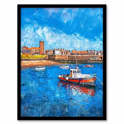 Artery8 North England Coastal Town Fishing Boats Framed Wall Art Print, A4 – 1