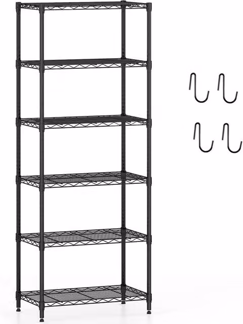 Costway 6-Tier Adjustable Metal Wire Shelving Unit in Matt Black – 1