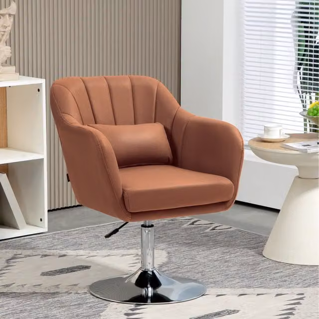 HOMCOM Brown Swivel Accent Chair with Gas Lift and Armrests