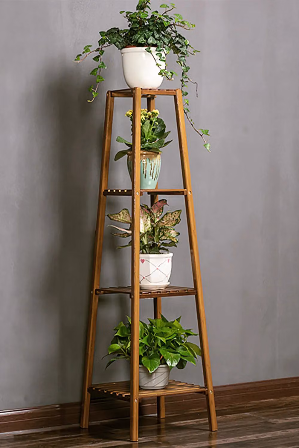 Living and Home Vintage Solid Wood Indoor Plant Stand and Display Shelf in Walnut Brown – 3