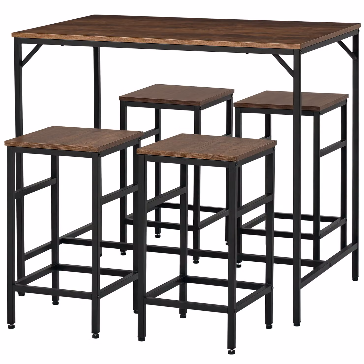 HOMCOM Industrial Rectangular Dining Set with 4 Stools in Black and Brown – 3