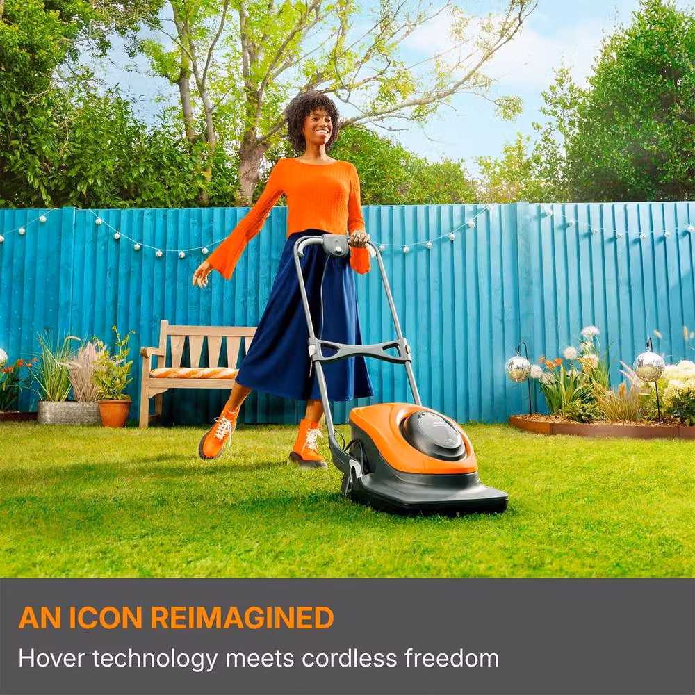 Flymo EasiHover 300 36V Cordless Hover Lawnmower in Orange with Rechargeable Battery and Collection Bag – 6