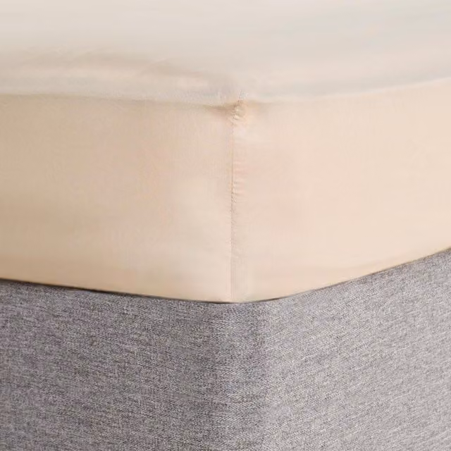 OHS Plain Cotton Deep Fitted Sheet in Stone, Single, W/D/H: 90 x 200 cm