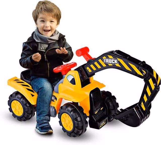 Costway Kids Ride on Digger Construction Toy Car with Light and Sound, Yellow and Black