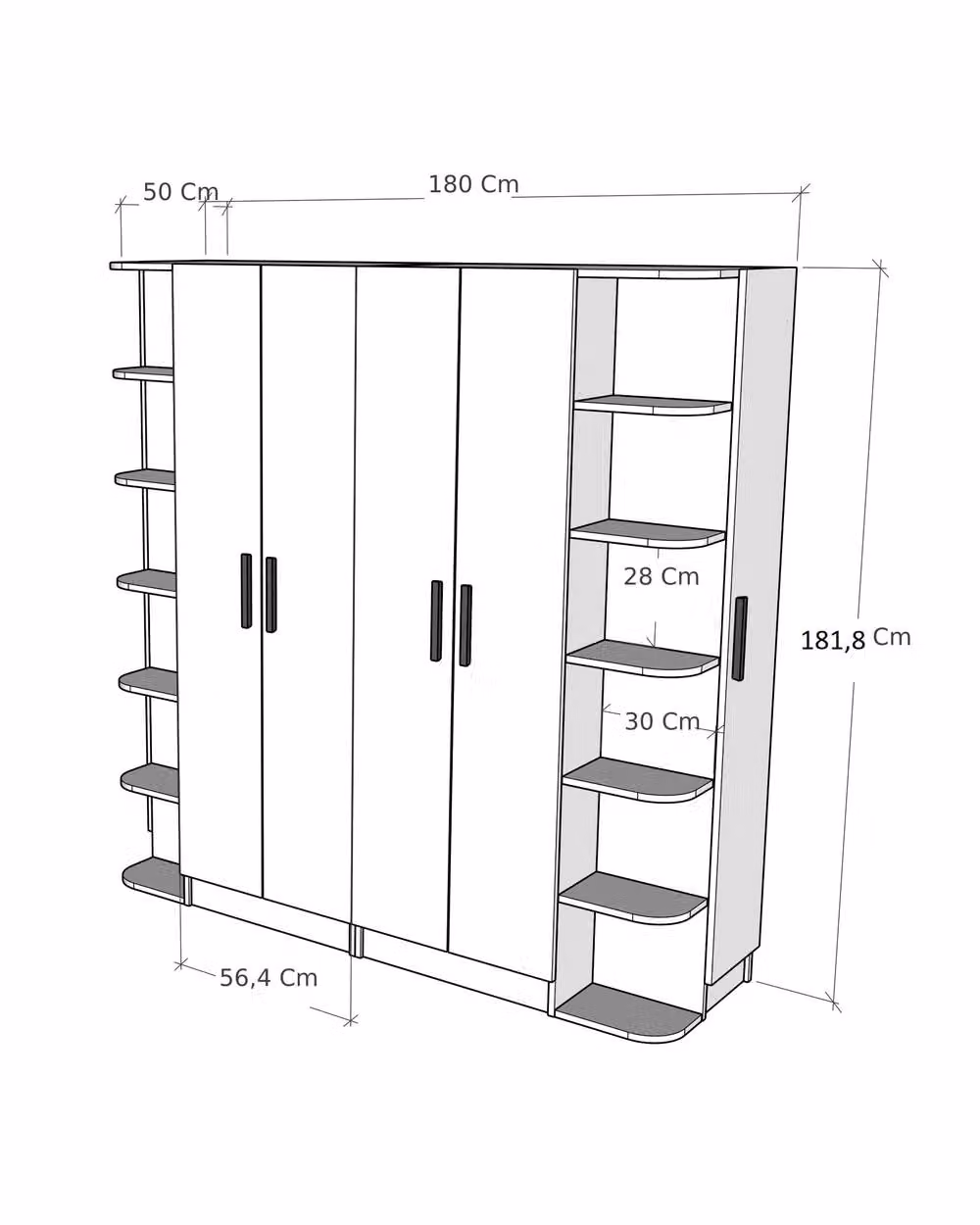 Destina Home Linda-Lusus 6-Door Double Wardrobe Set in Beige with Shelves and Hanging Rod, W/D/H: 180 x 50 x 181.8 cm – 2