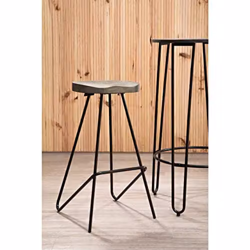 Premier Housewares Industrial Bar Stool with Elm Wood Seat and Metal Legs, Black, W: 44 cm, D: 47 cm, H: 78 cm – 2