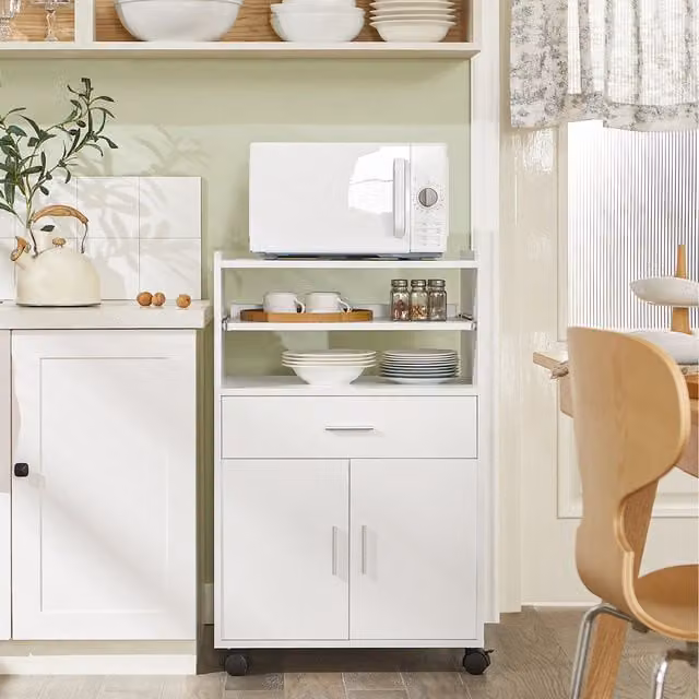 SoBuy Mobile Kitchen Trolley and Microwave Stand in White with Castors, W/D/H: 59 x 40 x 92 cm