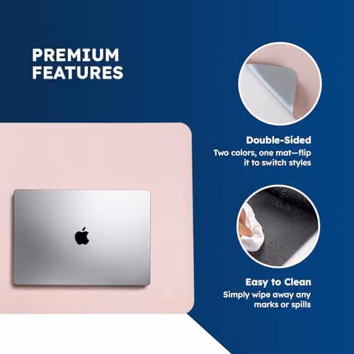Desiretech Reversible PU Leather Desk Mat, Pink/Silver, W: 60 cm, D: 35 cm – 3