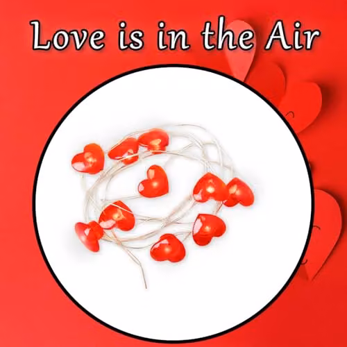 VFM e-Store Valentine's Day Red LED Heart String Lights with 10 Hearts, 120 cm – 5