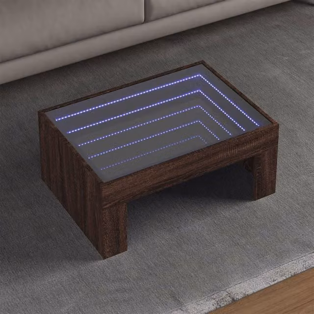 Berkfield Home Infinity LED Coffee Table in Brown Oak, W: 70 cm, D: 50 cm, H: 30 cm – 1