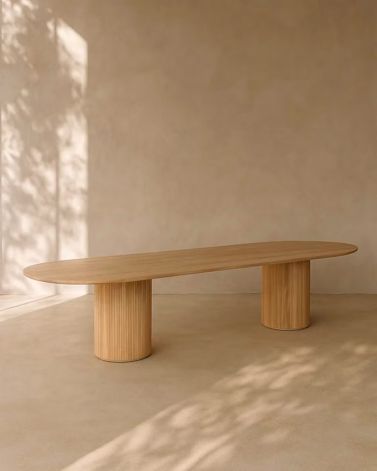Lantine 320 Pill Shaped Oval Dining Table in Ash Oak and Beige, W: 320 cm, H: 75 cm